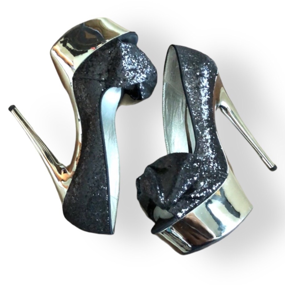 Glamourous Wedding Guest Cocktail Party Prom Edgy Wild Pair Glitter Heels
